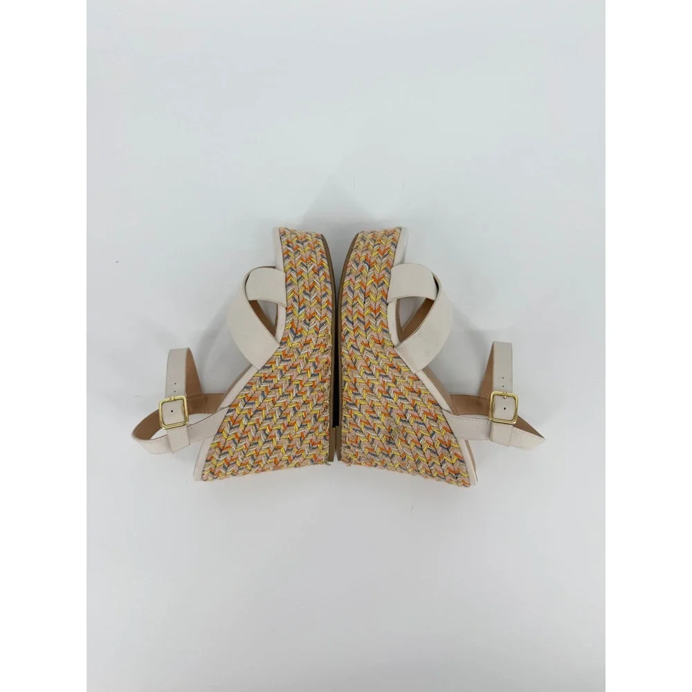 Michael by Michael Shannon Cream Multi Color Woven Platform Wedge Sandals